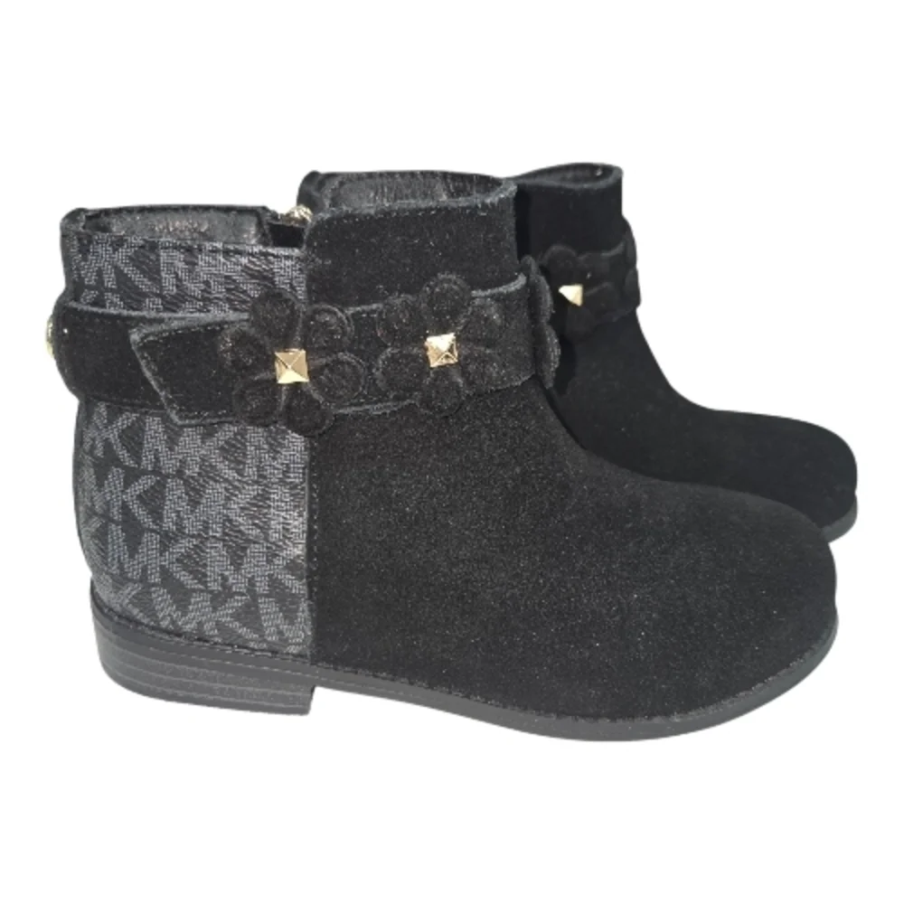 Michael Kors Emma Flora Logo Suede Embellished floral Booties Boots Girl Size 12